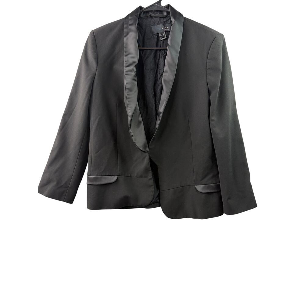 Chic MNG by Mango Satin Lapel Tuxedo Blazer – Black – Size 10